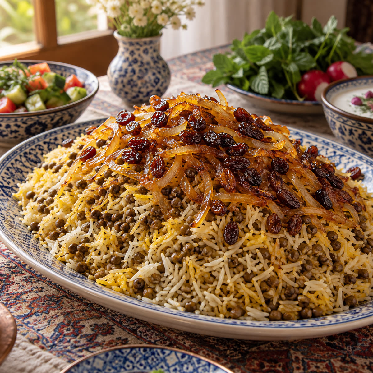 عدسپلو با کشمش
