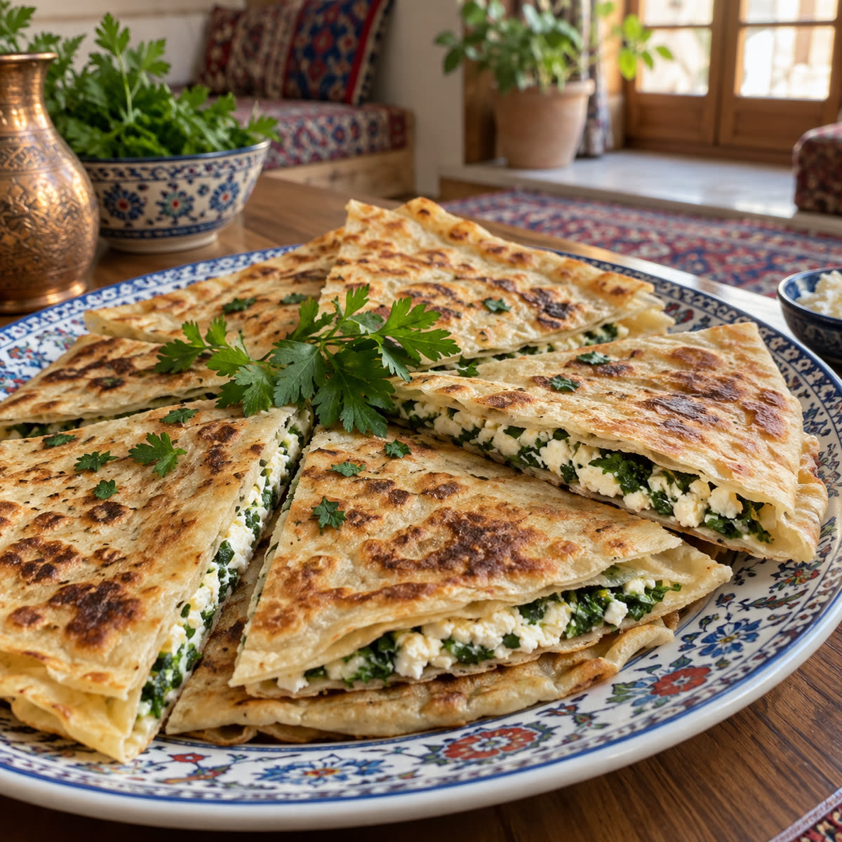گوزلمه پنیر و جعفری