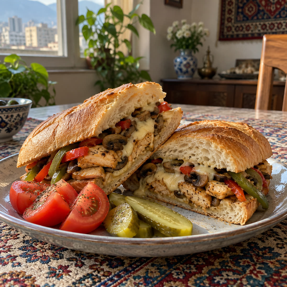 ساندویچ مرغ و قارچ